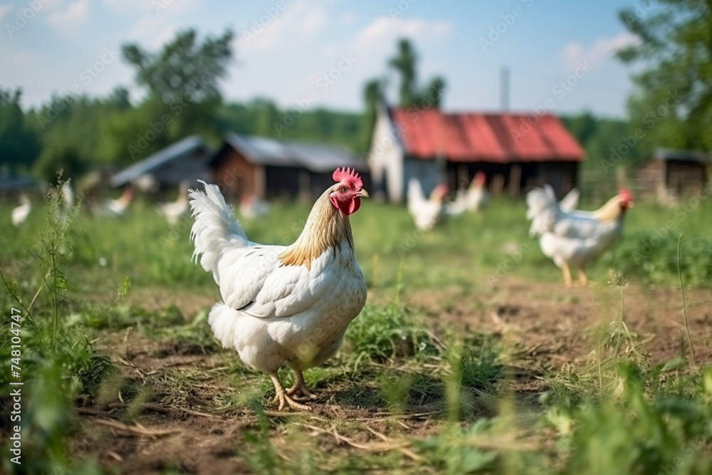 Chicken and hen, rooster, cock, poultry yard and chicken coop. Bird and fowl, animal, fowl-run, henhouse and hennery Chicken and hen, rooster, cock, poultry yard and chicken coop. Bird and fowl, animal, fowl-run, henhouse and hennery