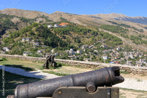 amazing view over Gjirokastra and the valley of the Drino River and the surrounding mountains