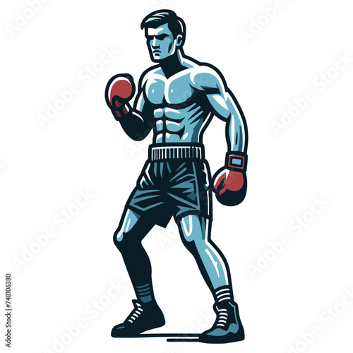 Man boxing boxer athlete full body vector design illustration, sport fighter, box combat, Boxer fighting in gloves, punching with fist design template isolated on white background © lartestudio