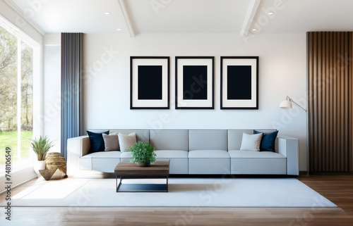 Interior Elegance  Empty Frame Adorning the Wall in House Design