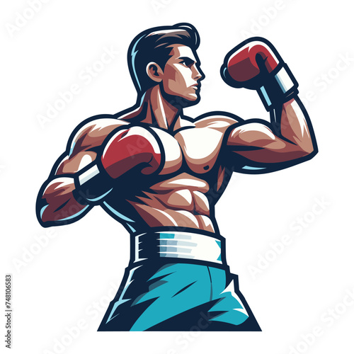 Man boxing boxer athlete half body vector design illustration, sport fighter, box combat, Boxer fighting in gloves, punching with fist design template isolated on white background