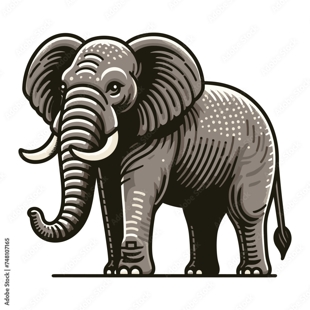 Elephant full body vector illustration, zoology illustration, African safari wild animal design template isolated on white background