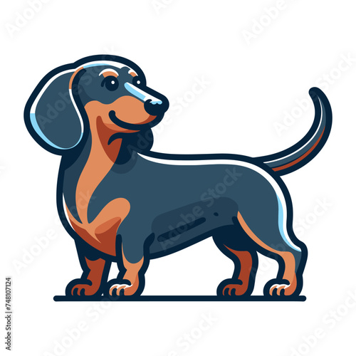 Cute adorable dachshund dog cartoon character vector illustration, funny pet animal dachshund puppy flat design mascot logo template isolated on white background