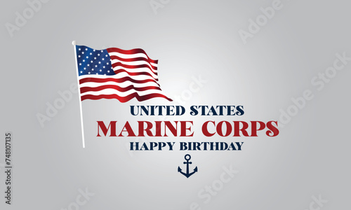 Usa Marine Corps Happy Birthday Text With Usa Flag illustration Design