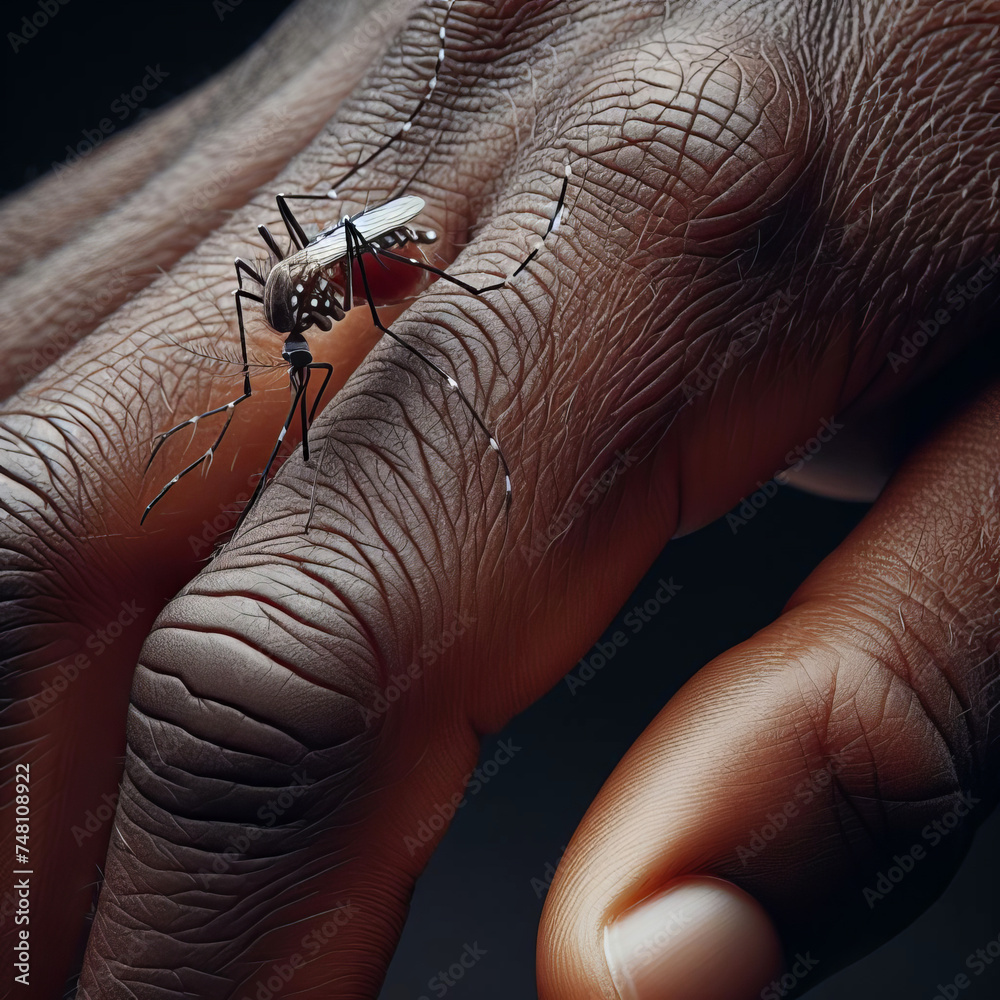 Obraz premium Close-Up Mosquito Bite on Human Hand