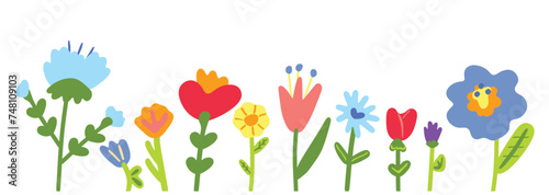 Wallpaper Mural Set with simple flowers on a white background. Clip art or sticker set. Border Torontodigital.ca