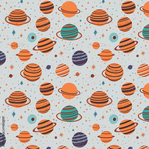 Patron de planeta y estrellas de colores