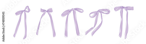 Hand drawn purple bow line art vector