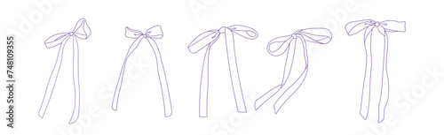 Hand drawn purple bow line art vector
