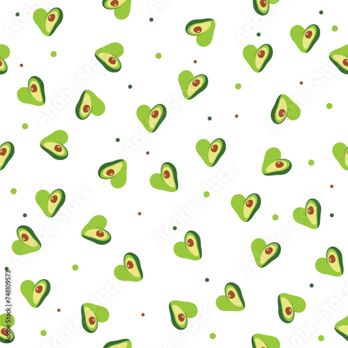 Seamless pattern with heart-shaped avocado