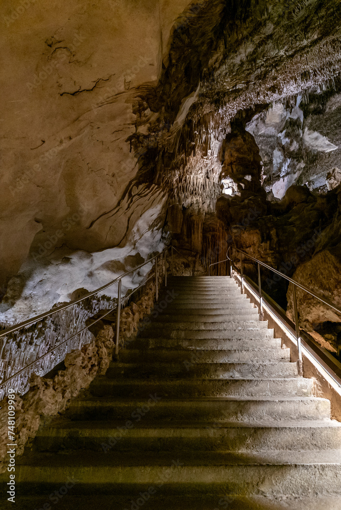 stairs leading up to the exit of the Cuevas del Drach caves in Porto Cristo in eastern Majorca