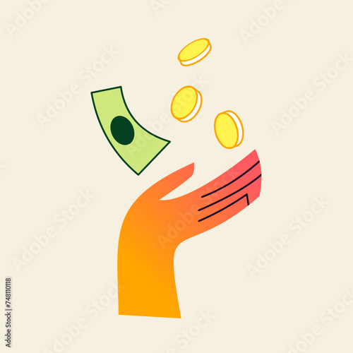 Hand Catching Money Vector Spot Illustration (ID: 748110118)