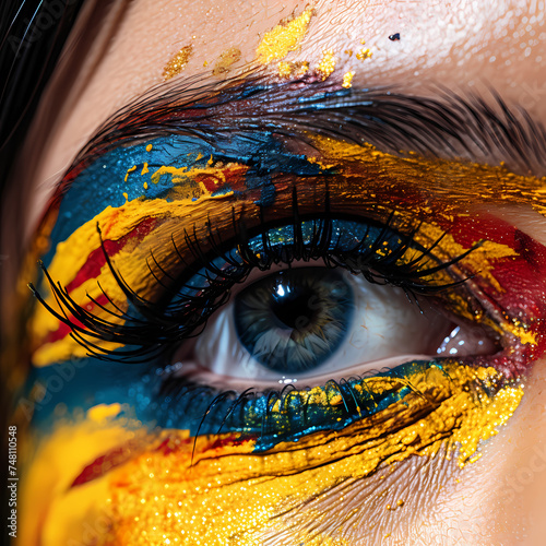Close-up of a persons eyes with dramatic makeup.
