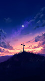 Twilight Silhouette of a Cross on a Hill
