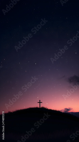 Twilight Serenity with a Silhouetted Cross