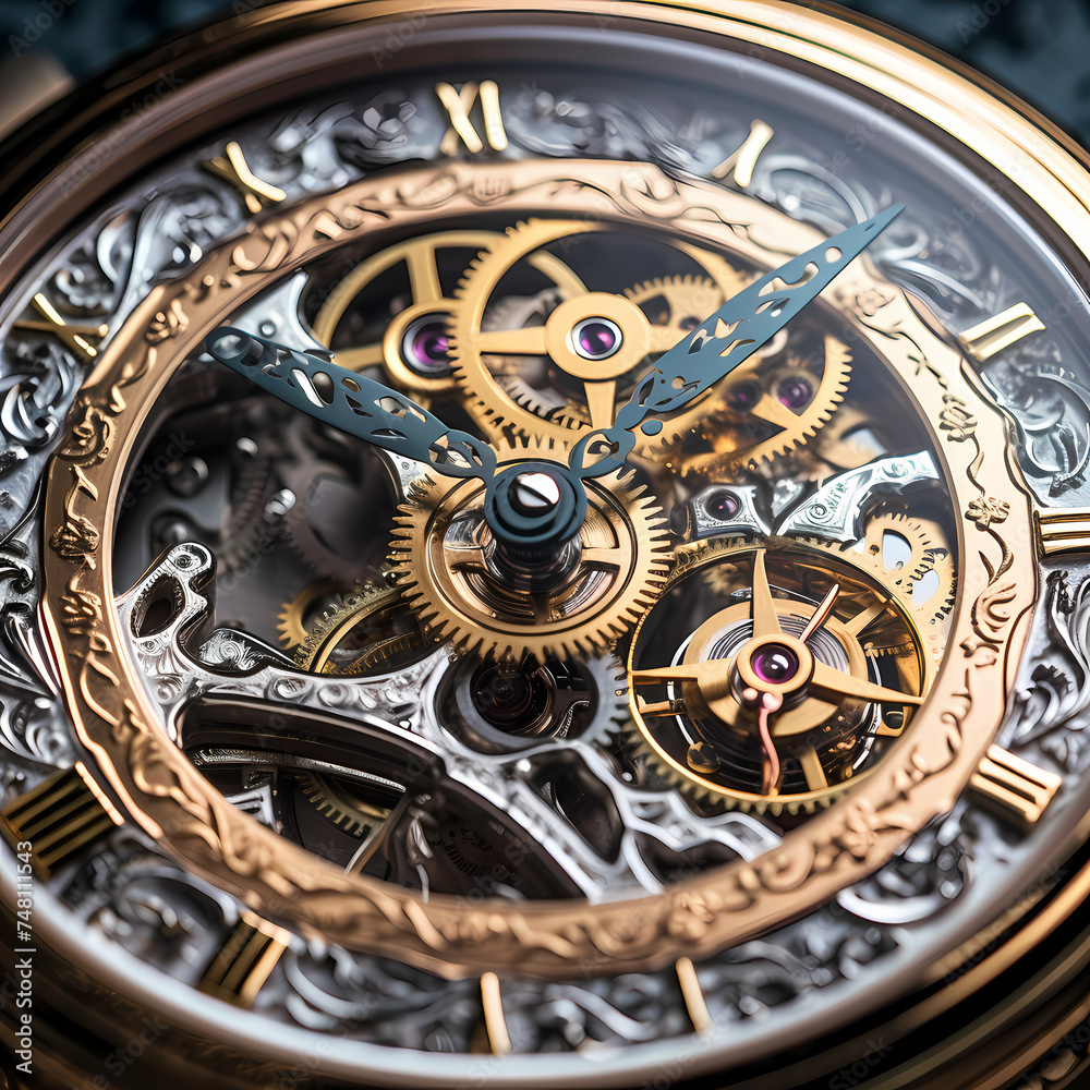 Close-up of a watch with intricate details.