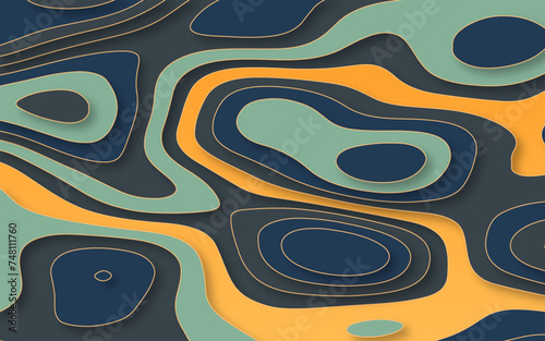 Paper cut topography background. Colorful area relief map with hills and mountain. Origami 3d multi layers. Modern trendy paper design for banner. Vector illustration