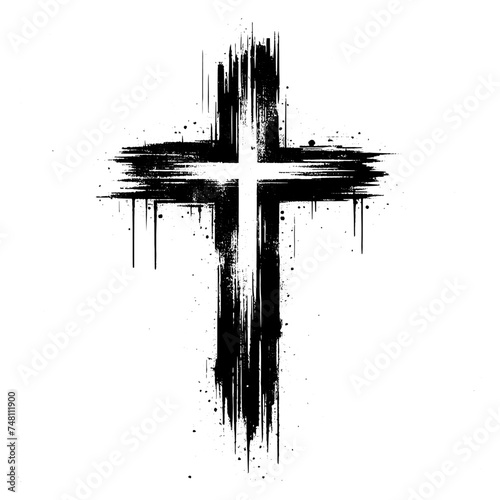 Grunge christian cross icon symbol. Flat vector illustration
