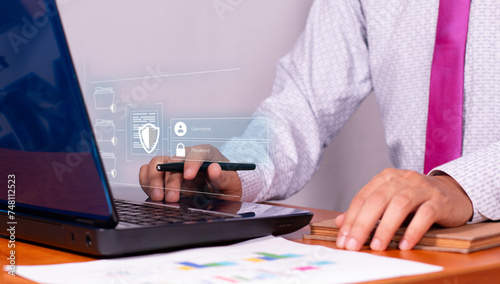 data protection concept. businessman stores business data securely.