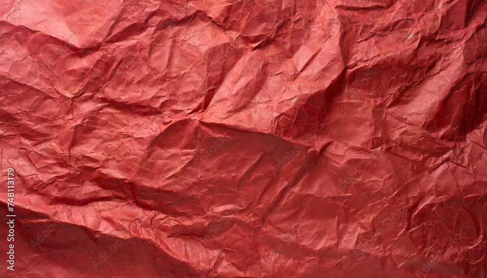Bright red crumpled recycle paper texture background. Craft paper