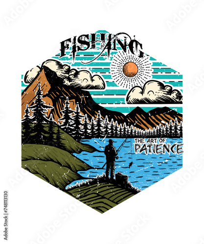 Fishing The art of Patience outdoor graphic t shirt design illustration