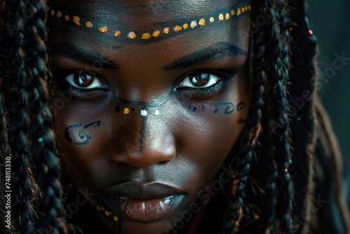 Tribal Grace: The Intriguing Beauty of an African Woman, Adorned with Tribal Markings, Dreadlocks, and Braids, Reflecting Cultural Heritage. © Mr. Bolota