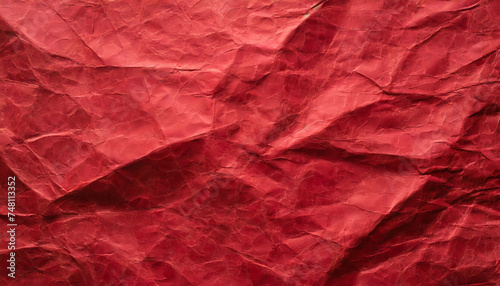 Bright red crumpled recycle paper texture background. Craft paper