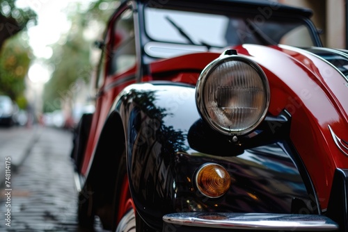 Timeless Charm: Iconic Car in Black and Red, Capturing the Essence of French Automotive Culture with Classic Retro Design.