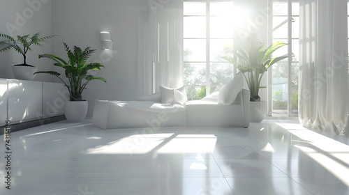 Modern Living Room With White Couch and Potted Plants