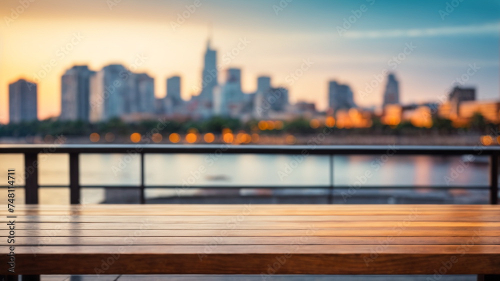 The wooden table on a blurred cityscape background on a beautiful sunny day, can be used to display or mount your products. High quality photo
The wooden table on a blurred cityscape background on a beautiful sunny day, can be used to display or mount your products. High quality photo