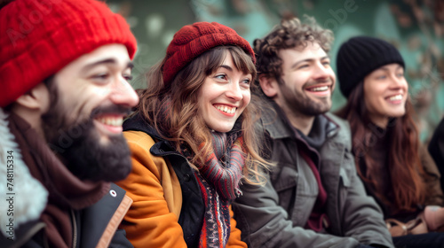 Group of friends having a good time on the street, laughing