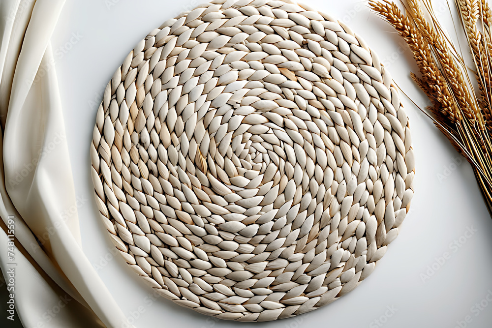 White woven bamboo placemat.
