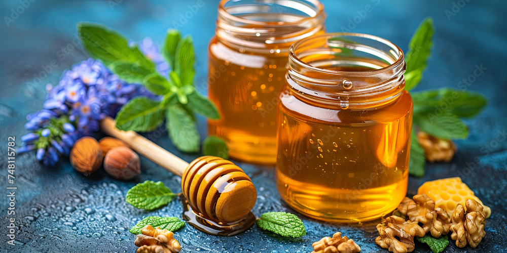 A table with a variety of cheeses, honey, nuts and fruits, a offer for gourmets at a party or an A table with a variety of cheeses, honey, nuts and fruits, a offer for gourmets at a party or an