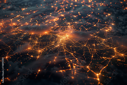 A network of glowing lines, like a city seen from above at night.