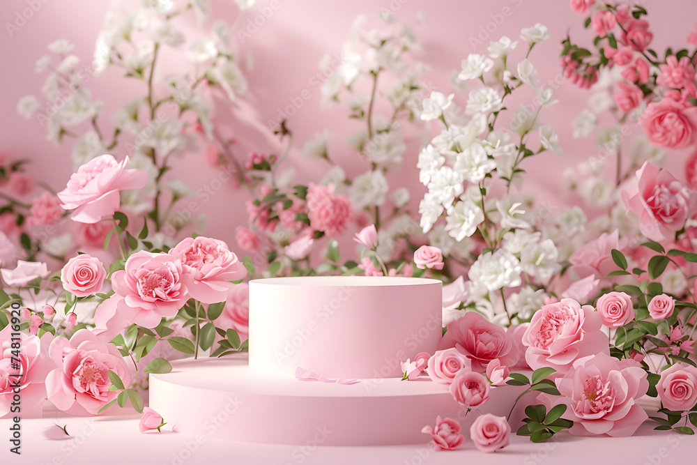 Podium background flower rose product pink 3d spring Podium background flower rose product pink 3d spring