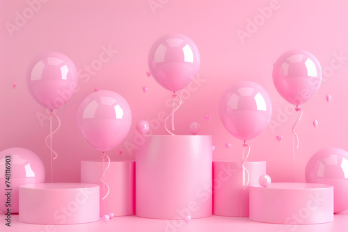Pink podium background balloon 3d product display party
