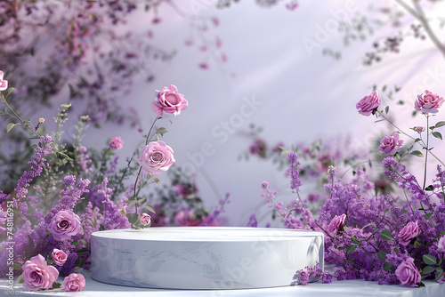 Podium background flower rose product pink 3d spring