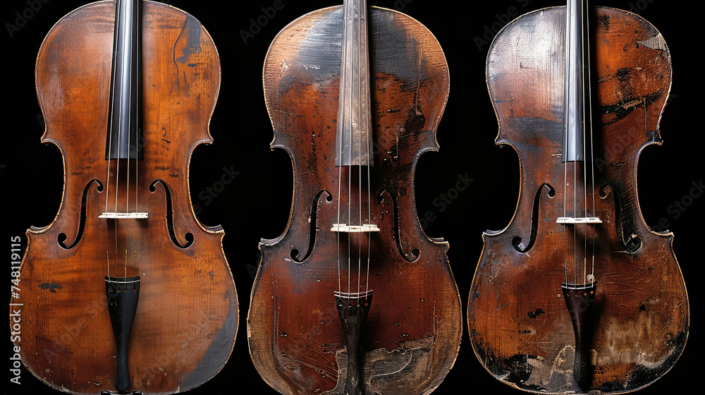 Naklejka premium String tools, such as violin, guitar and cello, produce sounds with strings fluctuation