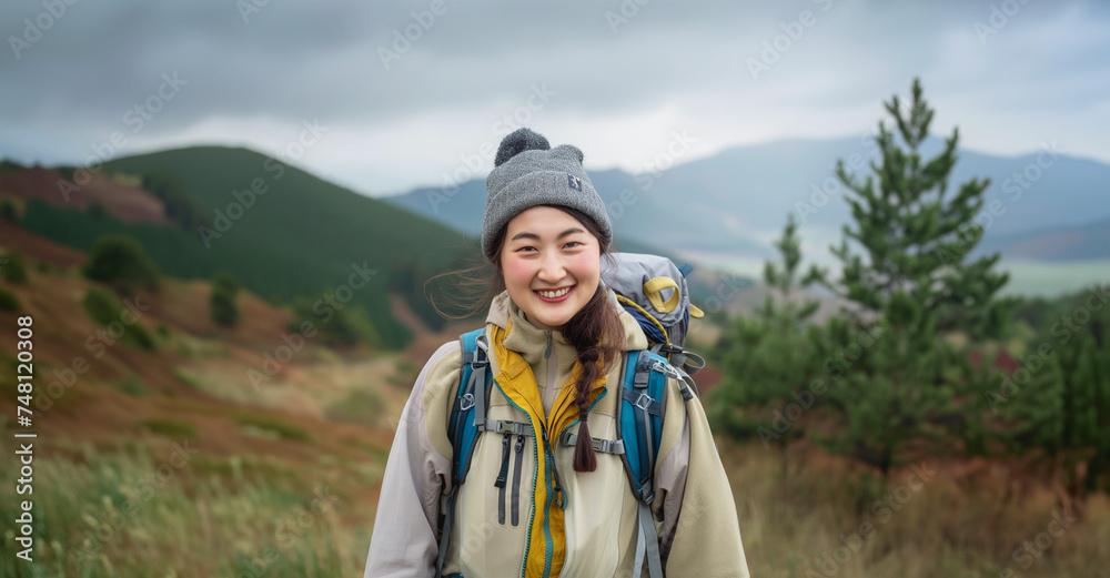 登山を楽しむ女性