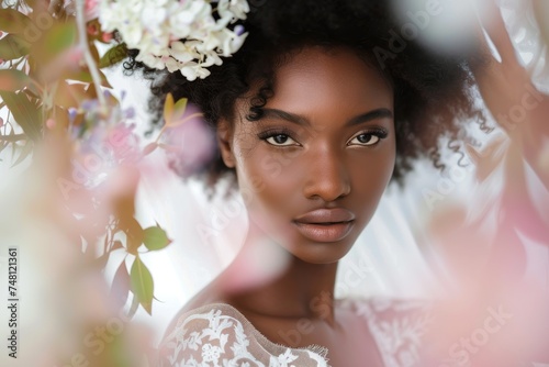 African American woman in bridal attire