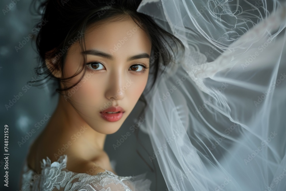 Asian bride dressed in a bridal gown Asian bride dressed in a bridal gown