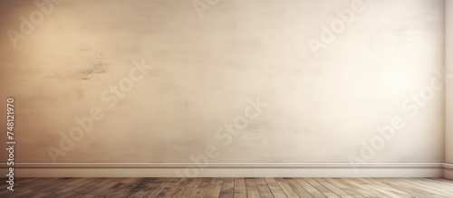 An empty room featuring a wooden floor and a stark white wall. The simplicity of the room allows for a clean and minimalist aesthetic. The wooden floor adds warmth and texture,