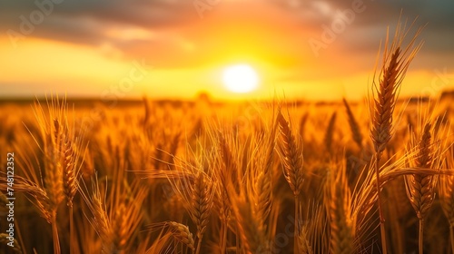 Golden wheat fields glow in the sunset