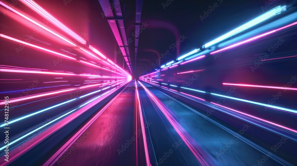 Fototapeta premium Abstract speed light trails, fast moving neon, future virtual reality, highway speed light and futuristic Sci Fi