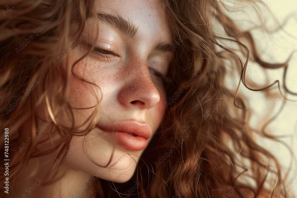 Beautiful model woman with wavy shiny and long curly hair showcasing the care and beauty of her locks Beautiful model woman with wavy shiny and long curly hair showcasing the care and beauty of her locks