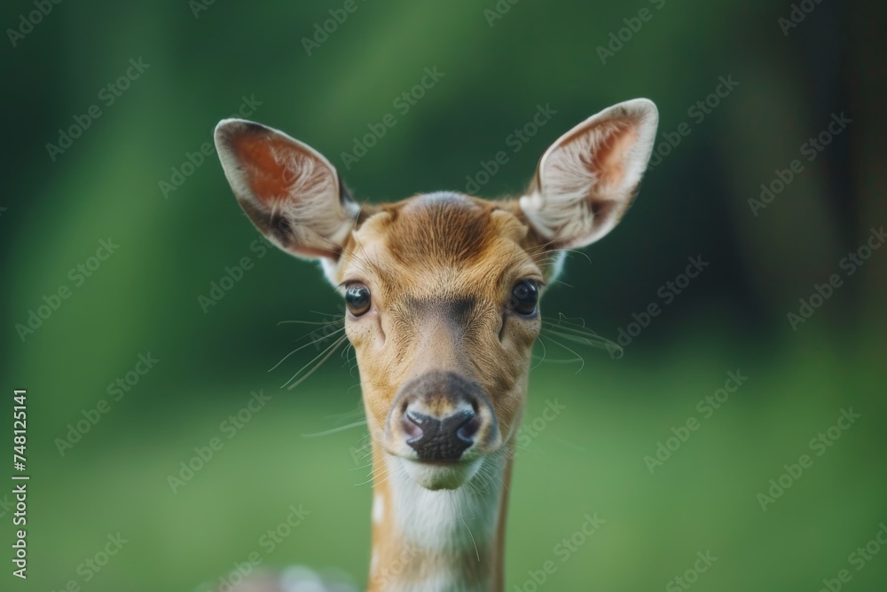 Close up of female fallow deer on green backdrop Close up of female fallow deer on green backdrop
