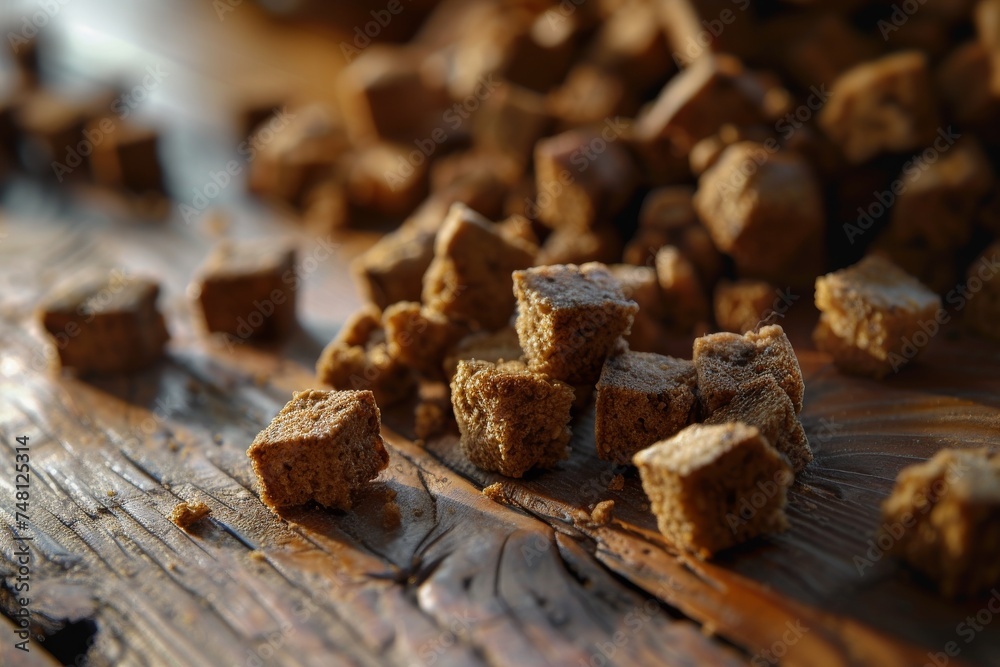 Closeup of delicious rye croutons on a table