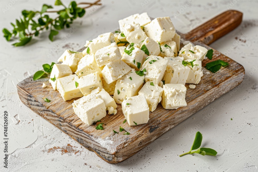 Feta cheese placed on a light background