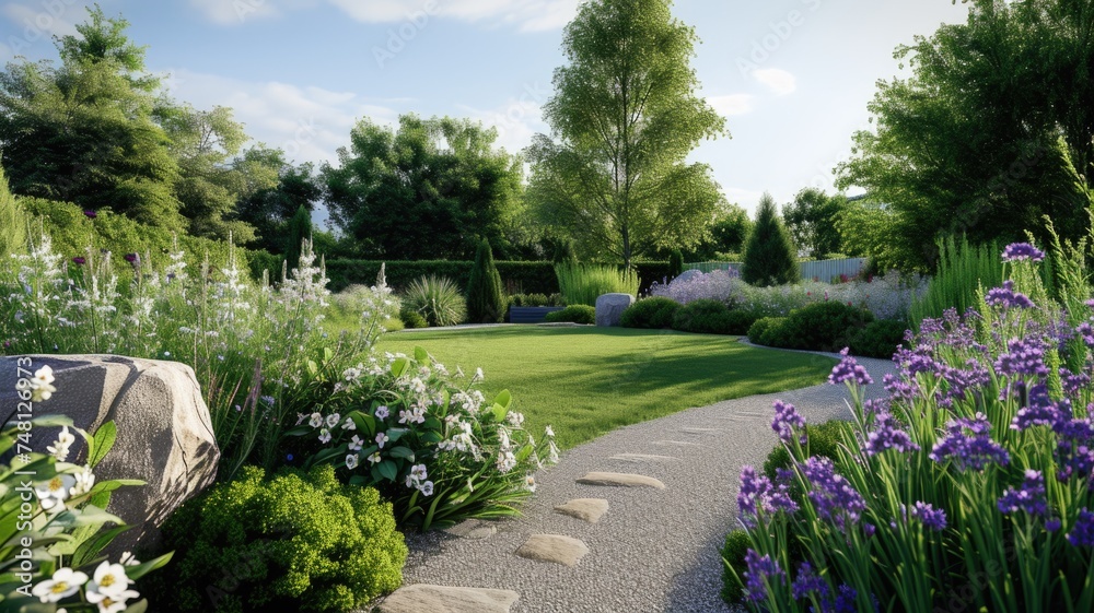 Fototapeta premium garden with barely there florals gently swaying in the breeze, creating a tranquil atmosphere