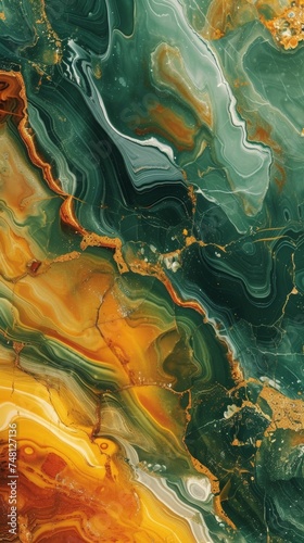 Abstract green and orange marble background.